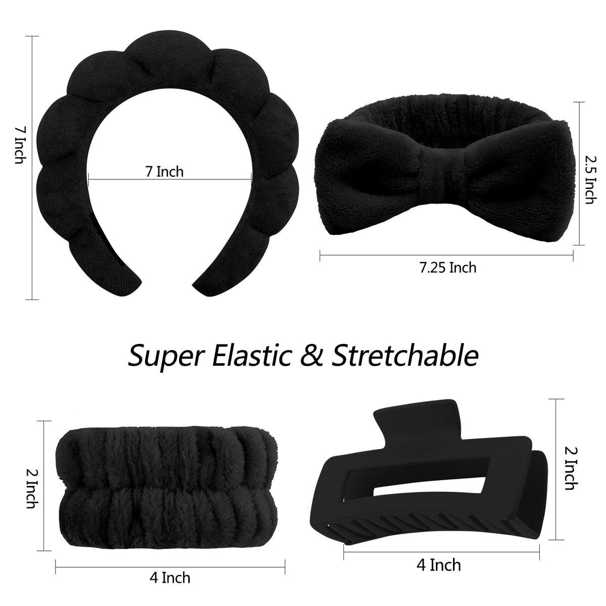 Spa Headbands 5 Pcs Bow Tie, Hair Band, Hair Clips Wristband Set